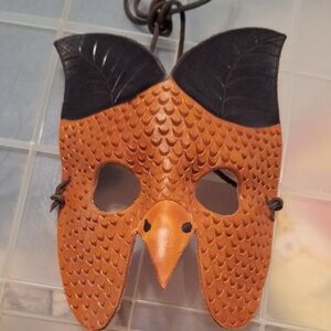 Brown and Black Leather Owl Mask